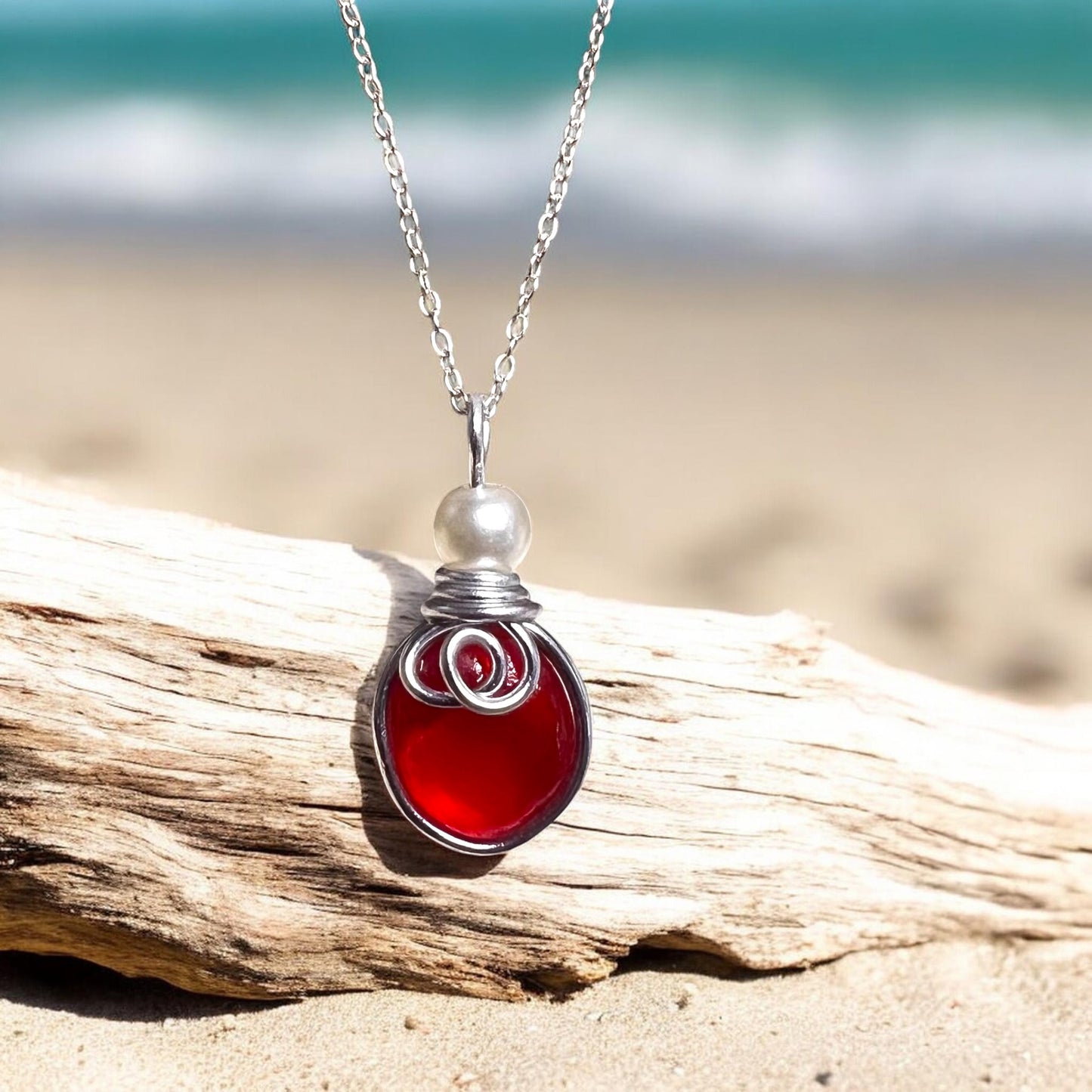 Very Rare Red Seaham Sea Glass Pendant