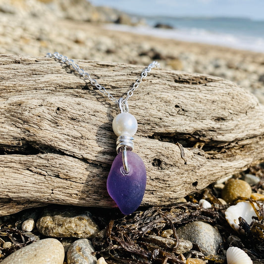 Rare Purple Seaham Sea Glass Pendant