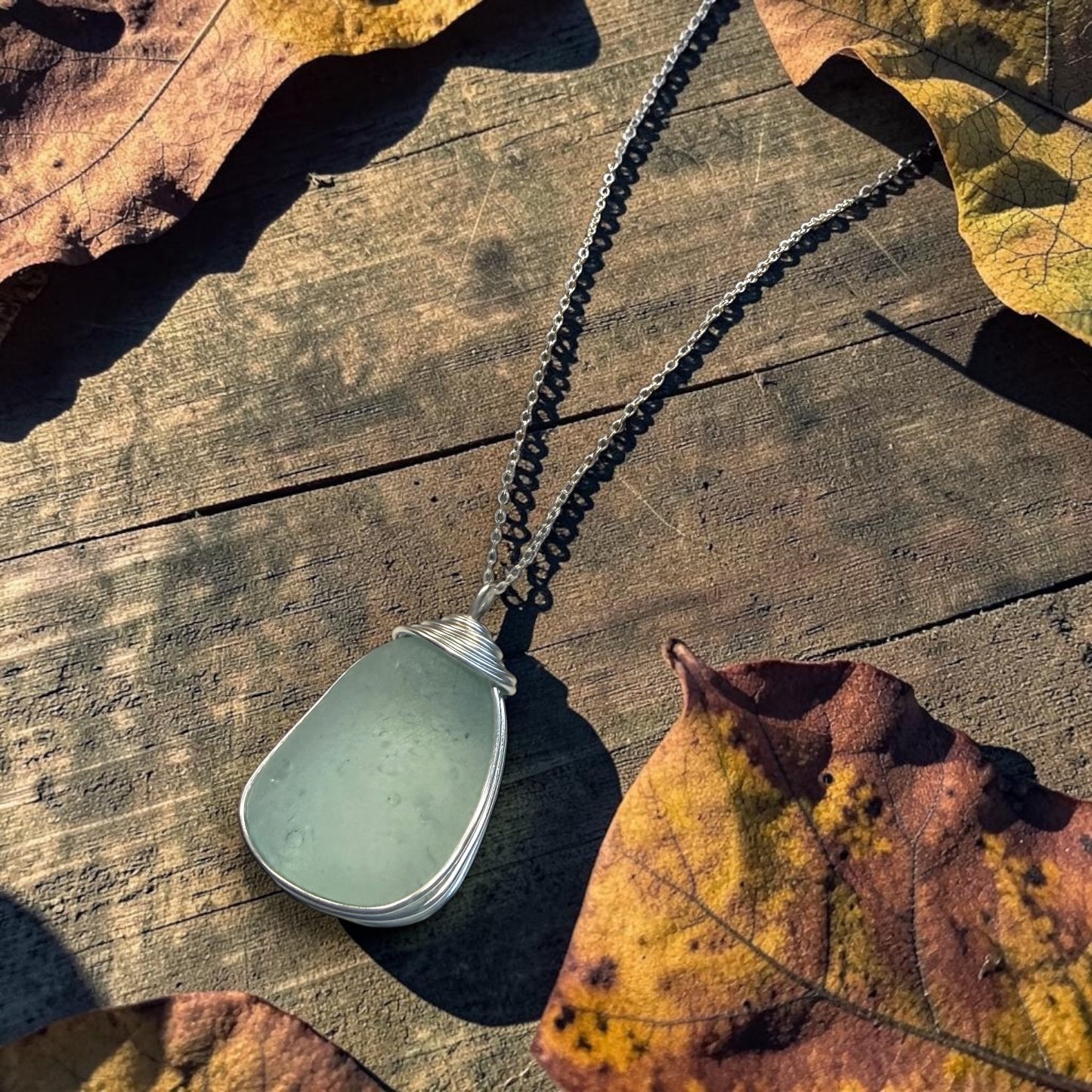Large Pale Aqua Seaham Sea Glass Pendant