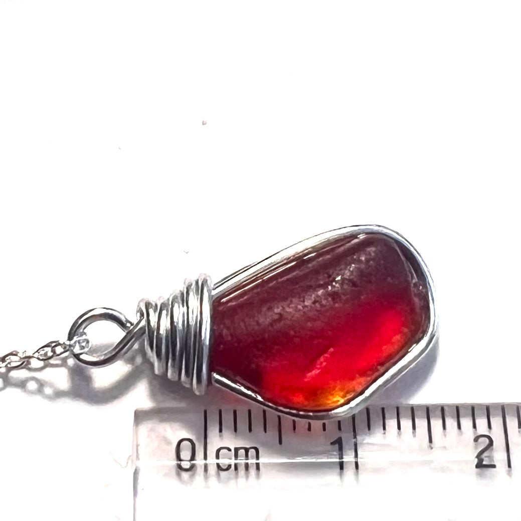 Very Rare Red and Orange and Yellow Seaham Sea Glass Multi Pendant