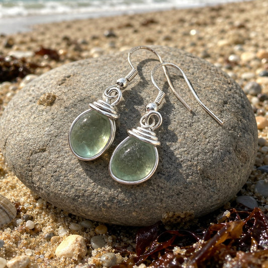 Aqua Sea Foam Seaham Sea Glass Earrings On Sterling Silver Hooks