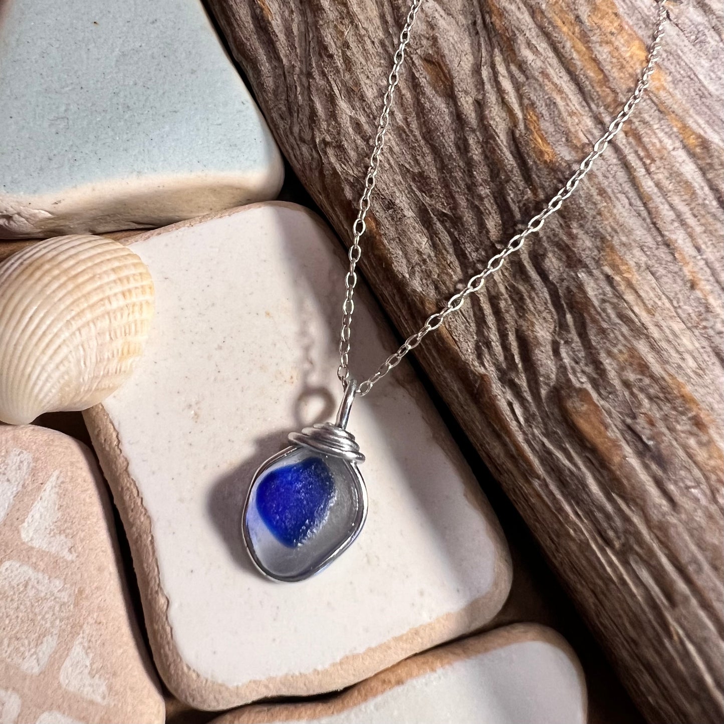 Blue Dot Seaham Sea Glass Multi Tone Pendant