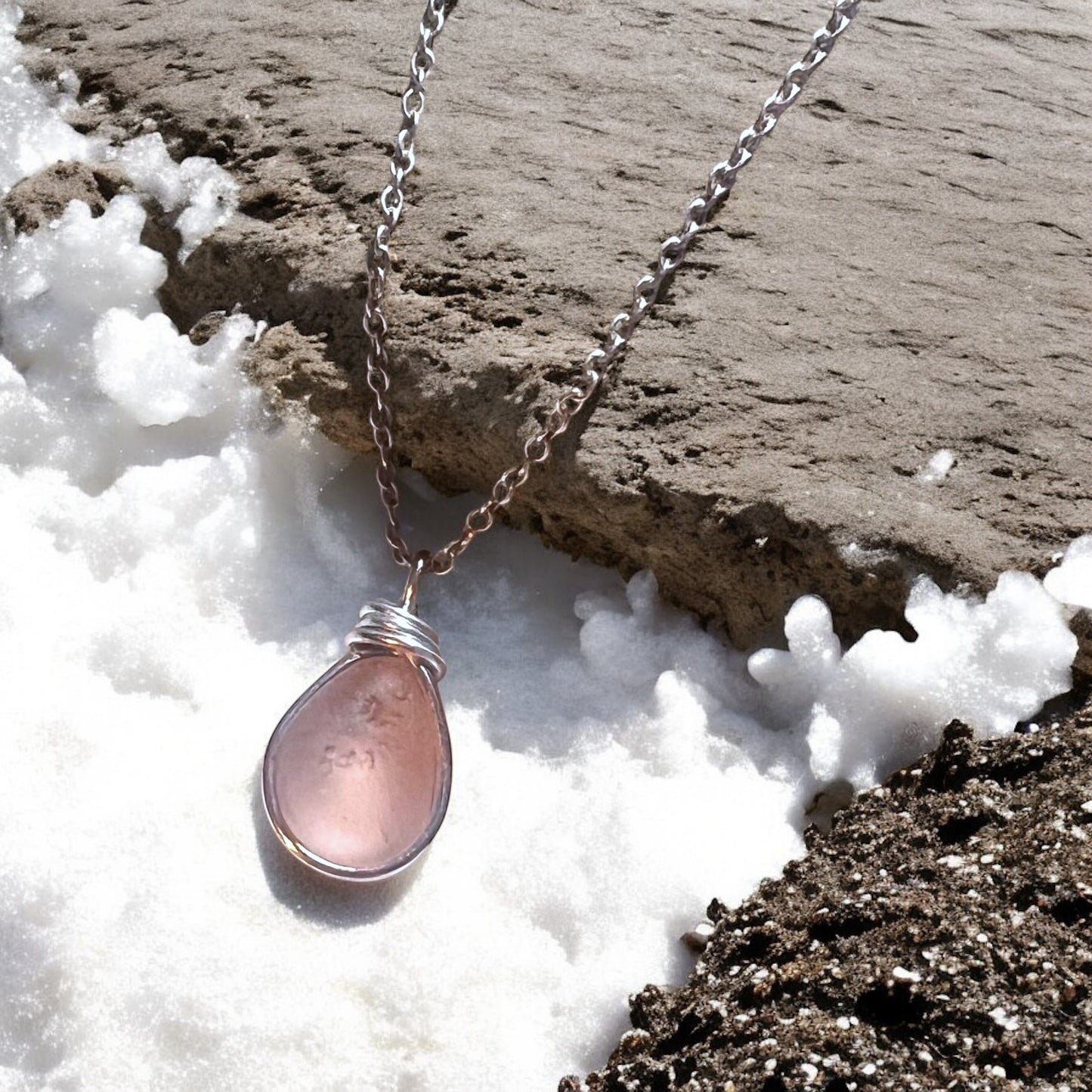 Rare Pale Pink Seaham Sea Glass Pendant