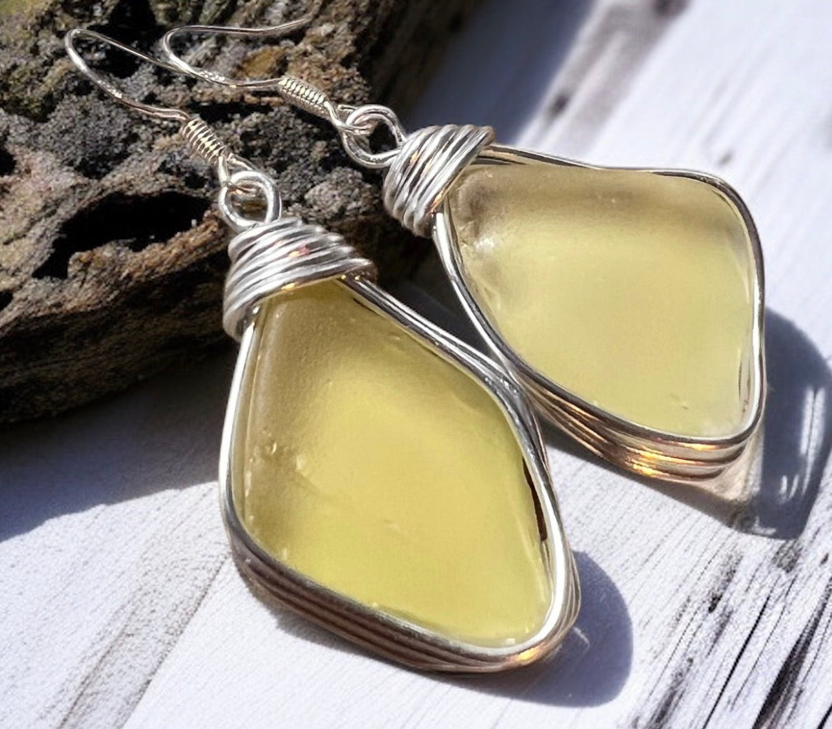 Canary Island Rare Large Yellow Sea Glass Earrings