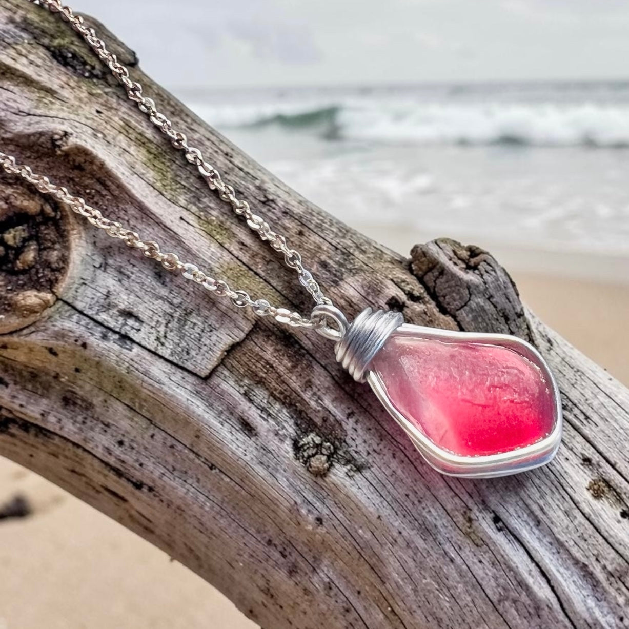 Large Pink Seaham Sea Glass Multi Pendant