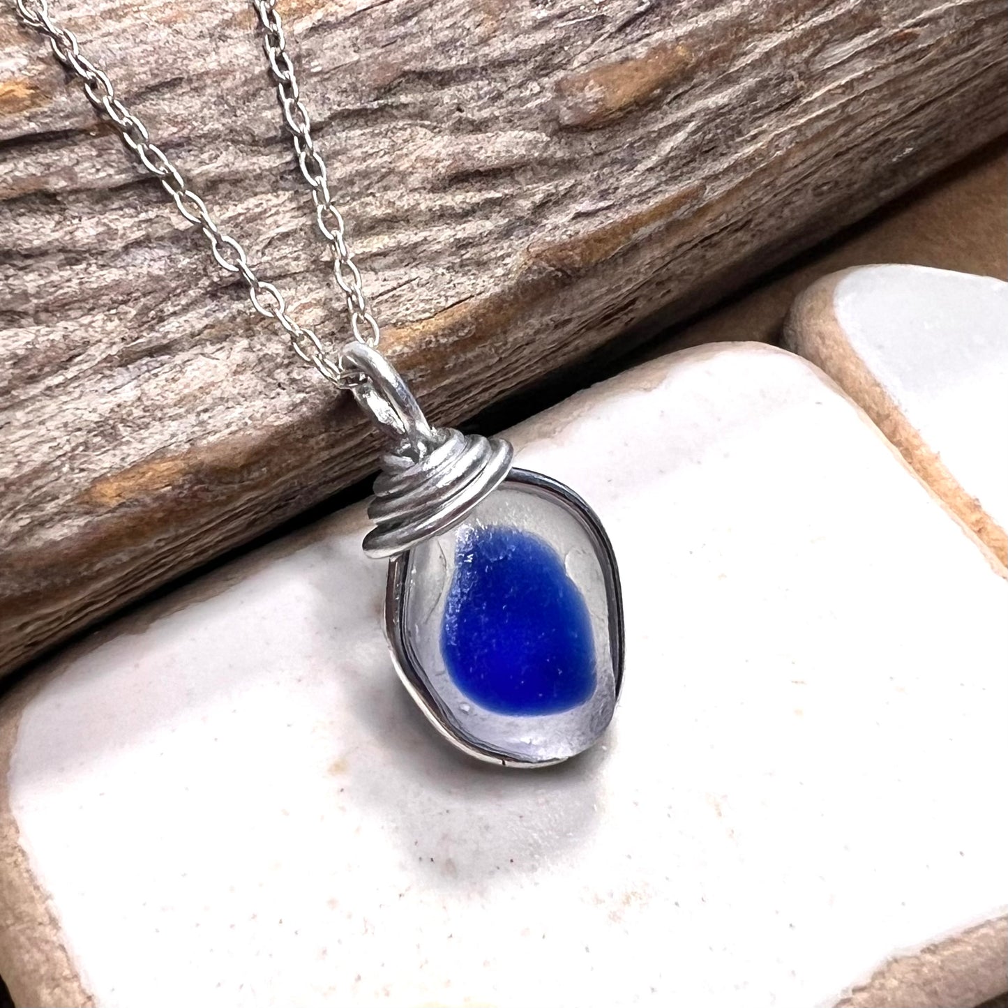 Blue Dot Seaham Sea Glass Multi Tone Pendant