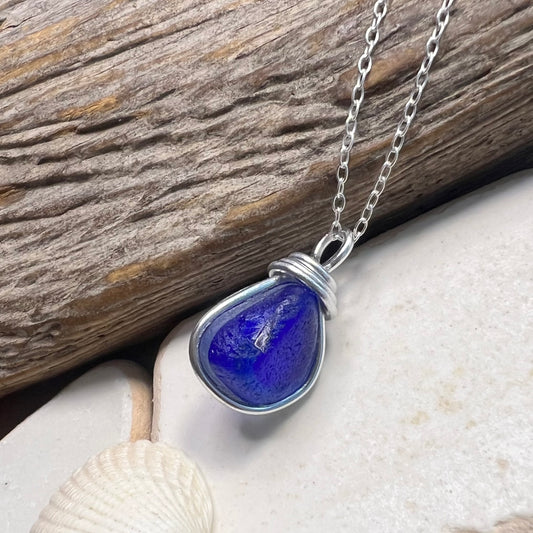 Deep Blue Seaham Sea Glass Multi Pendant
