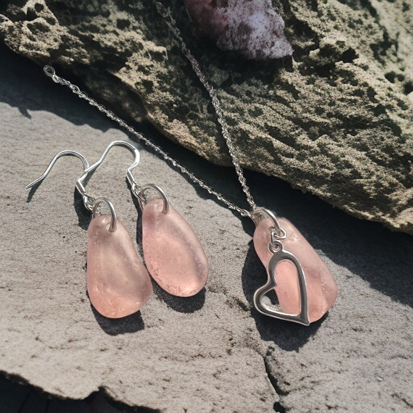 Canarian Peachy Pink Sea Glass Jewellery Set