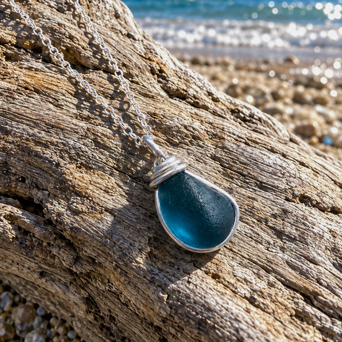 Deep Turquoise Seaham Sea Glass Pendant