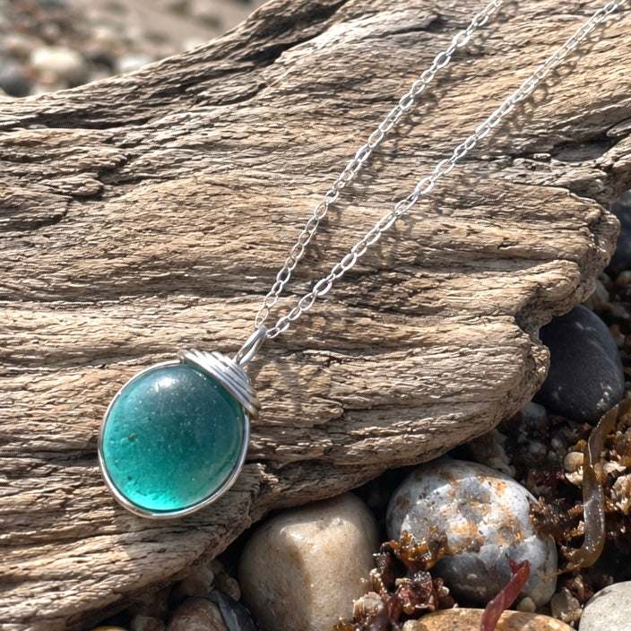 Canary Island Rare Turquoise Green Sea Glass Pendant