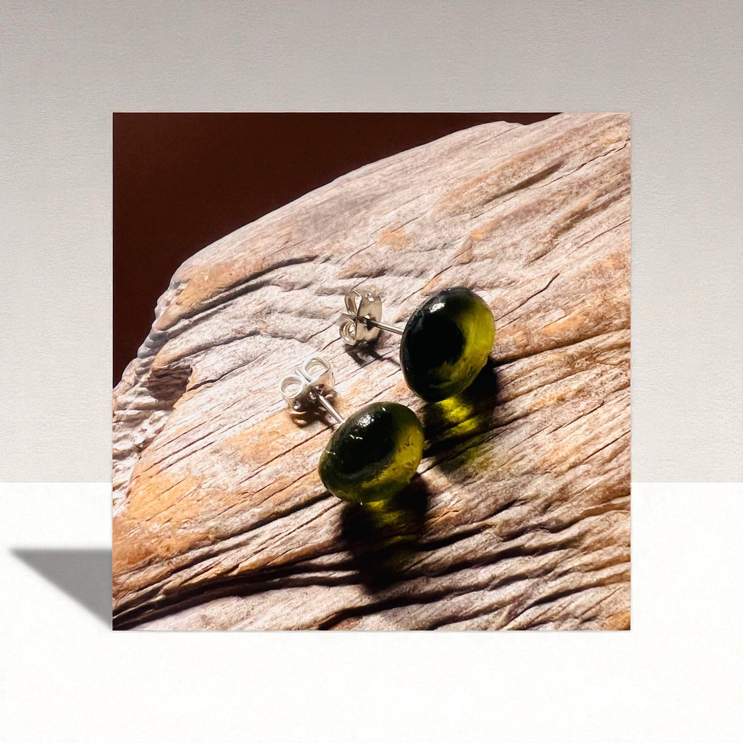 Olive Green Seaham Glass Stud Earrings