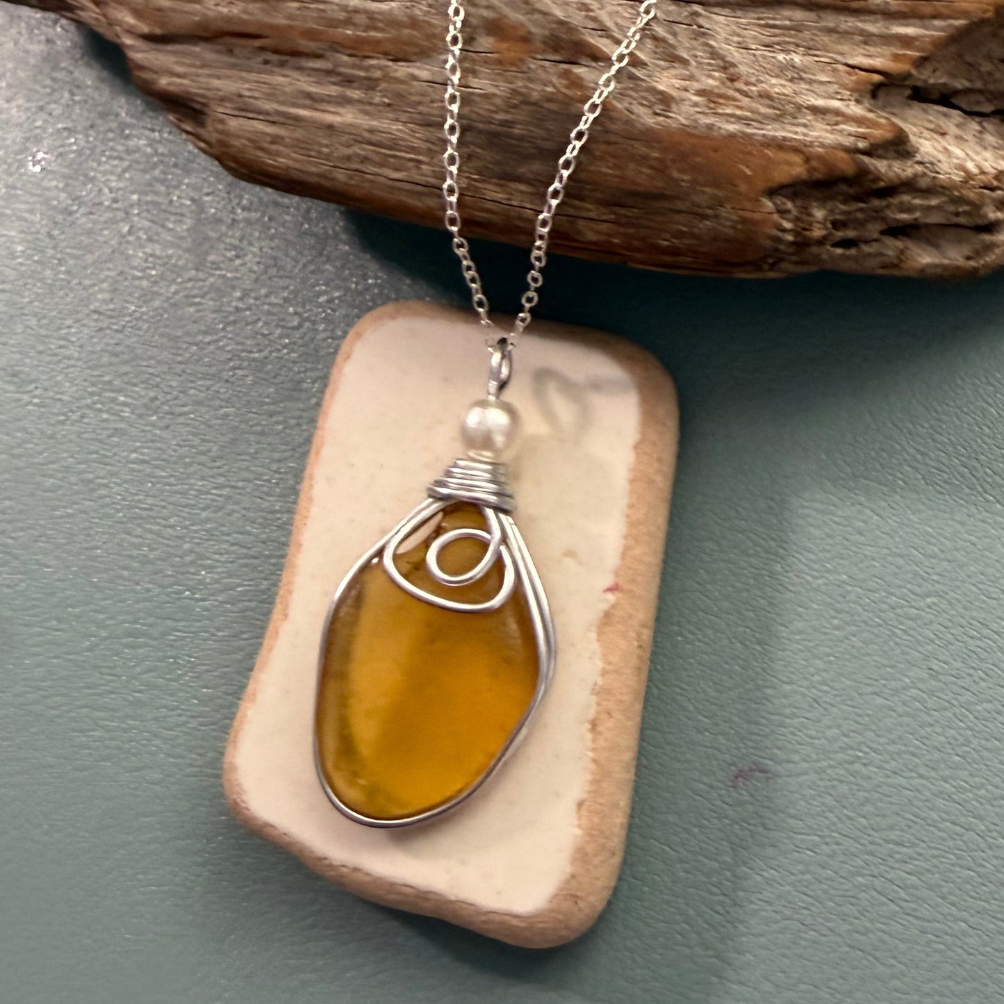 Large Rare Yellow Seaham Sea Glass Pendant