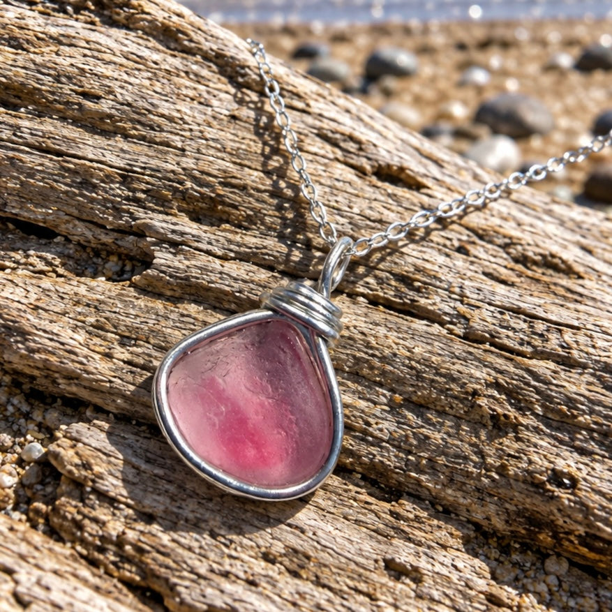 Rare Pale Pink Seaham Sea Glass Multi Pendant