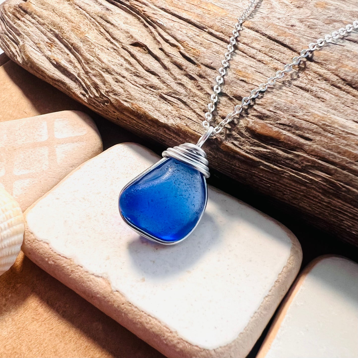 Deep Blue Seaham Sea Glass Pendant