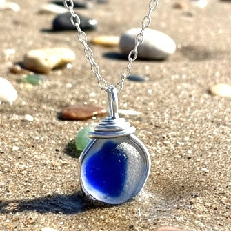 Blue Dot Seaham Sea Glass Multi Tone Pendant