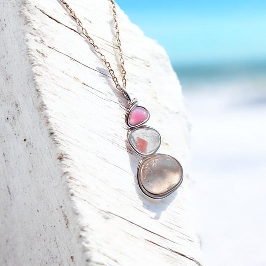 Rare Pink Three Piece Seaham Sea Glass Pendant