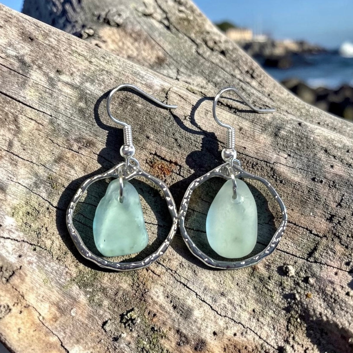 Pale Aqua Seaham Sea Glass Frame Earrings