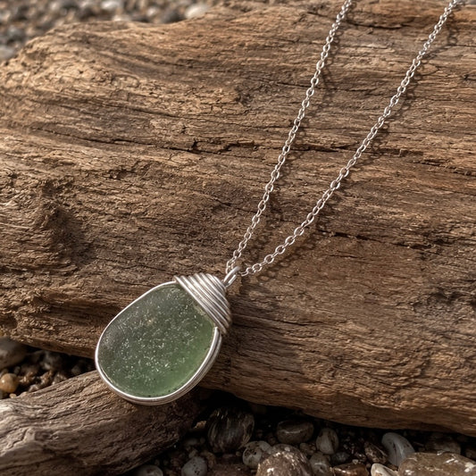 Aqua Green Seaham Sea Glass Pendant