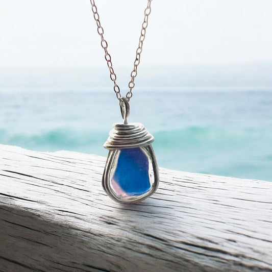 Small Pink and Blue Seaham Sea Glass Multicolour Pendant