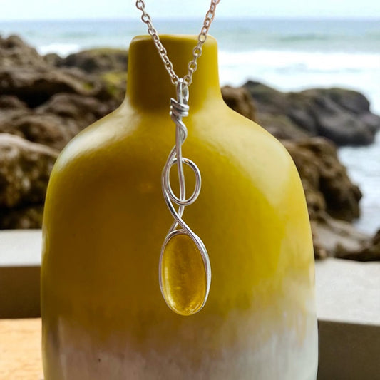 Swirly Yellow Seaham Sea Glass Pendant