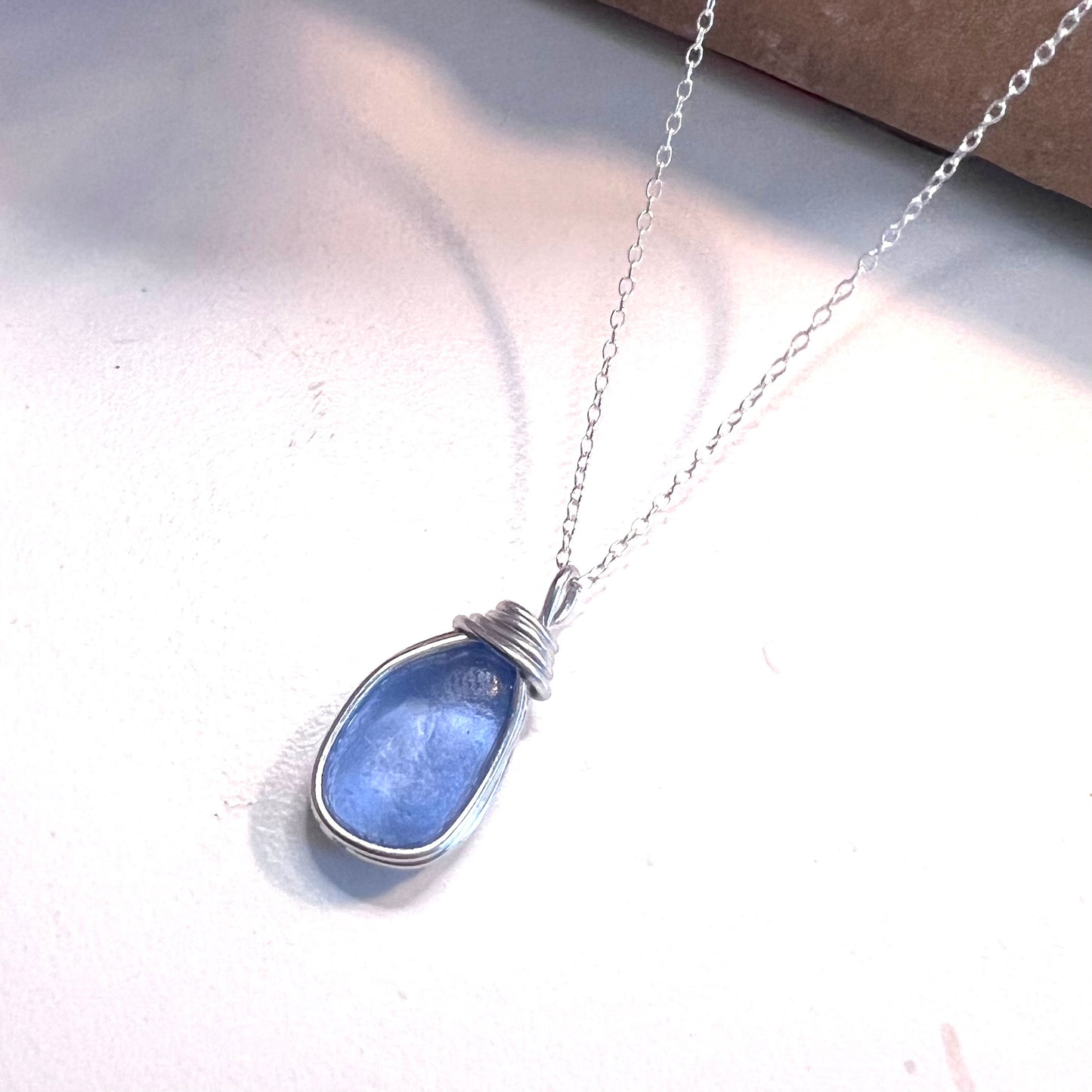 Light Cornflower Blue Seaham Sea Glass Pendant