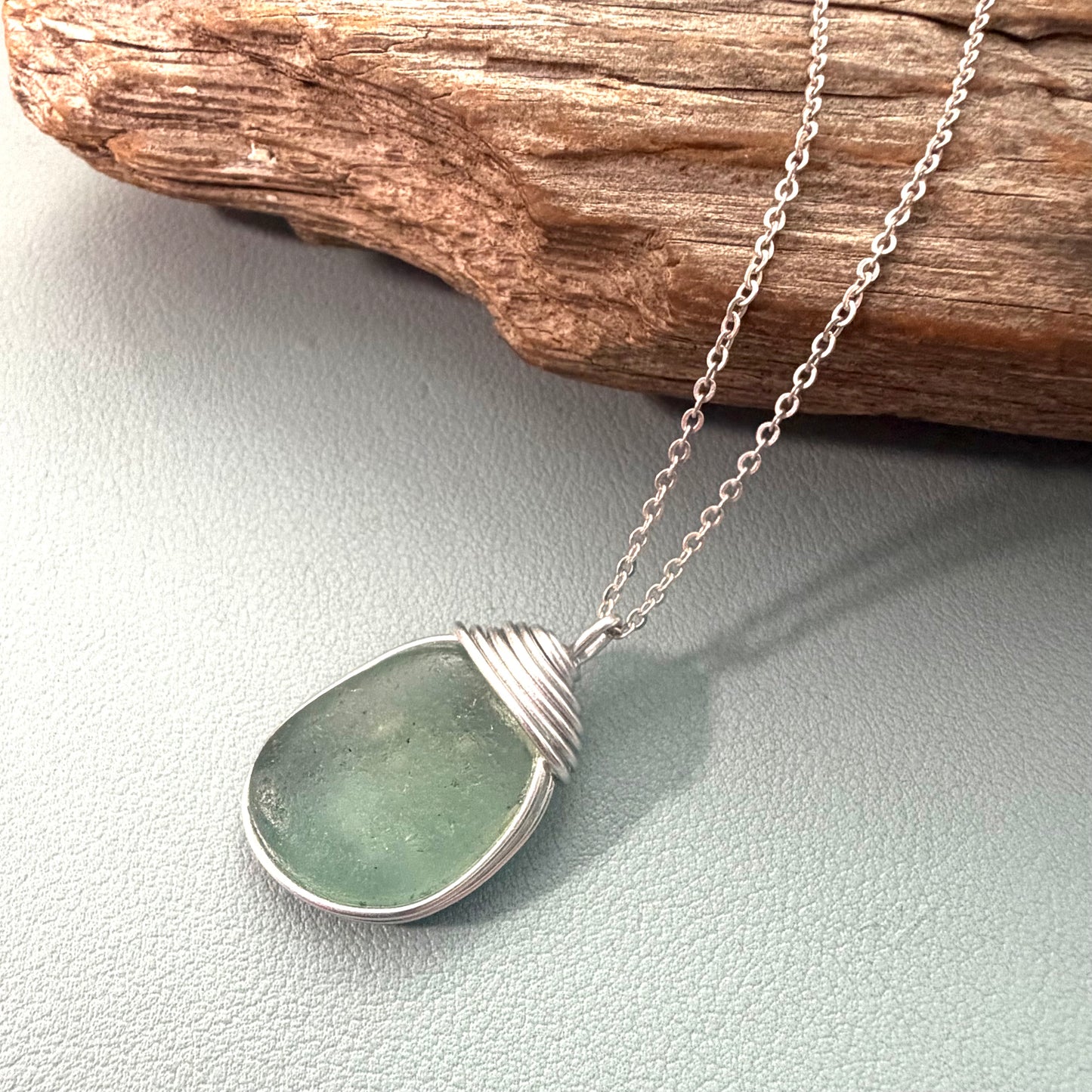 Aqua Green Seaham Sea Glass Pendant