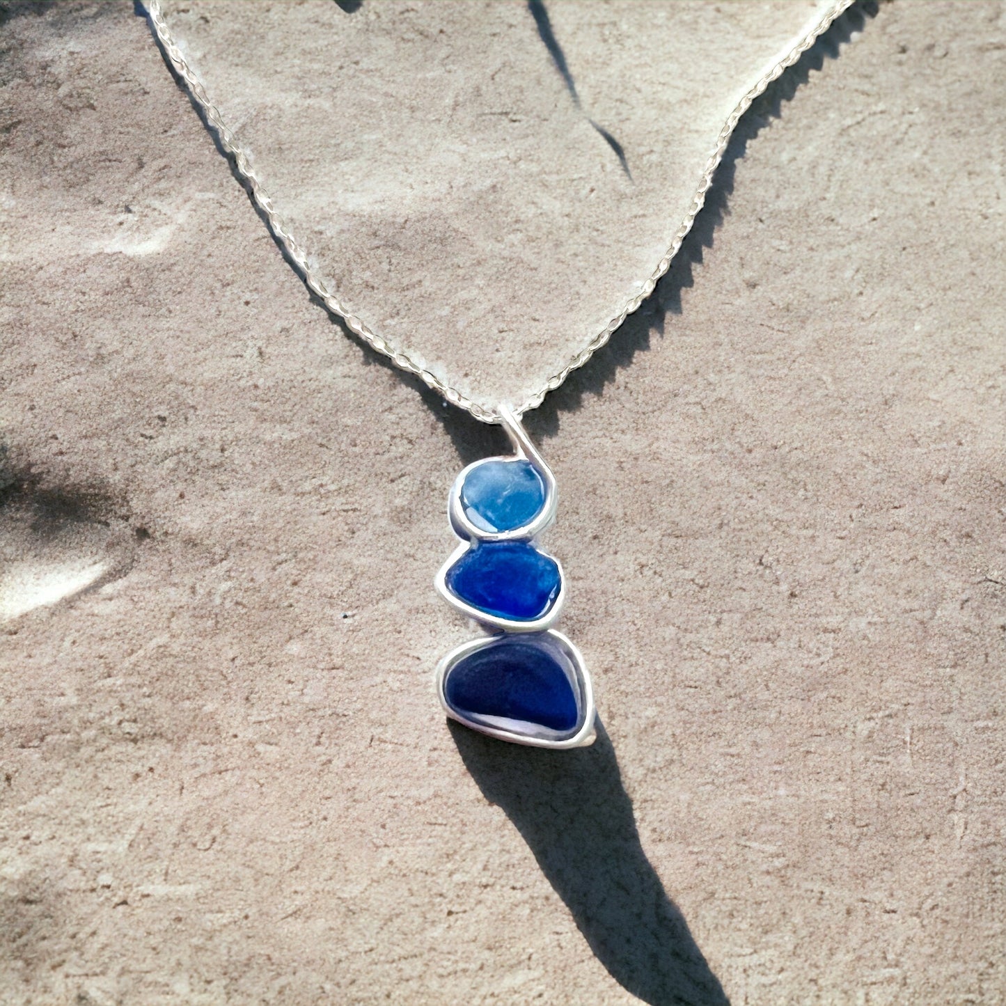 Blue Three Piece Seaham Sea Glass Pendant