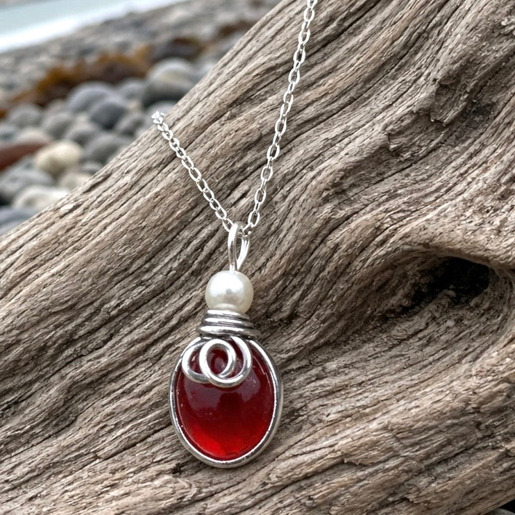 Very Rare Red Seaham Sea Glass Pendant