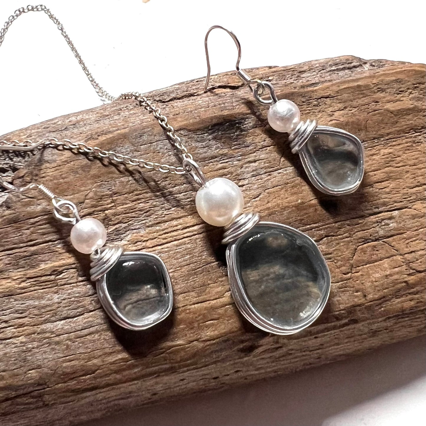Dusky Grey Seaham Sea Glass Jewellery Set