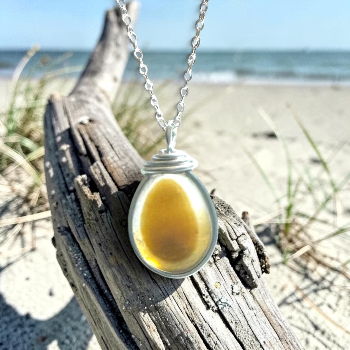 Large Yellow and Orange Multi Tone Seaham Sea Glass Pendant