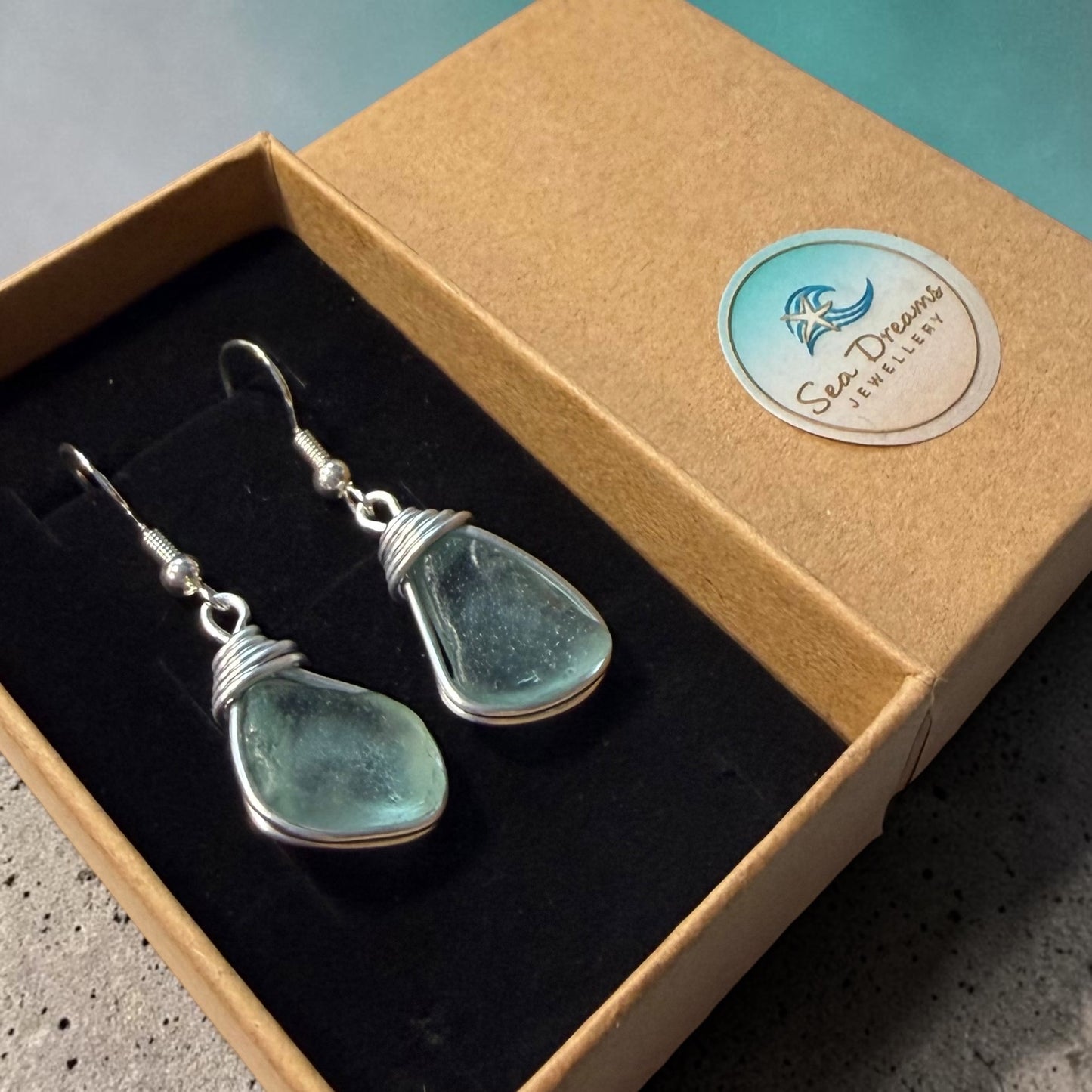 Pale Aqua Green Seaham Sea Glass Earrings