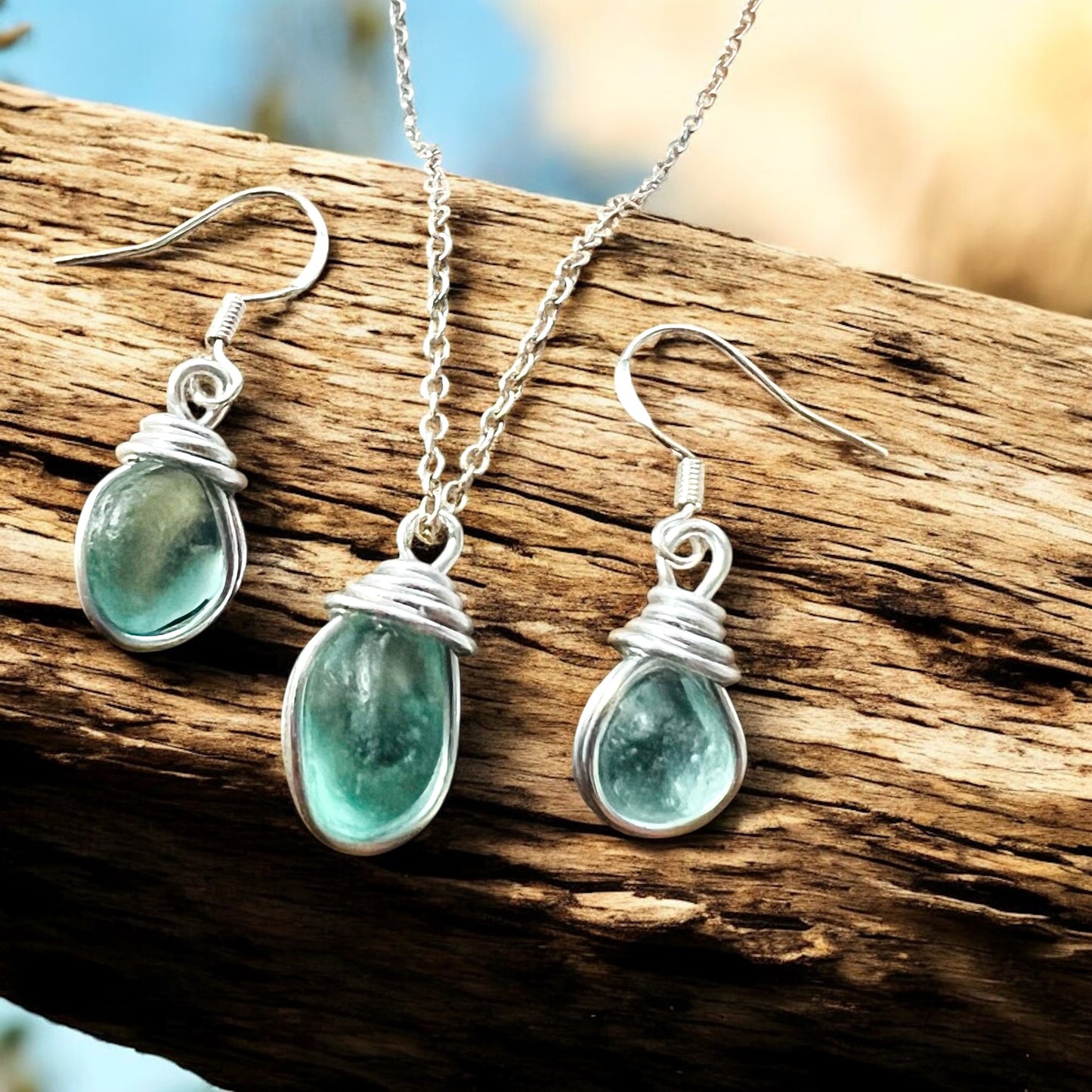 Aqua Seaham Sea Glass Jewellery Set loop