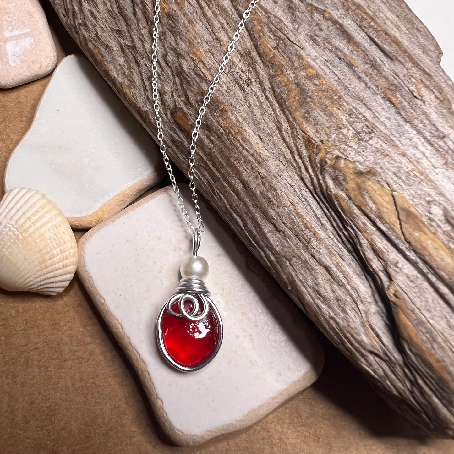 Very Rare Red Seaham Sea Glass Pendant