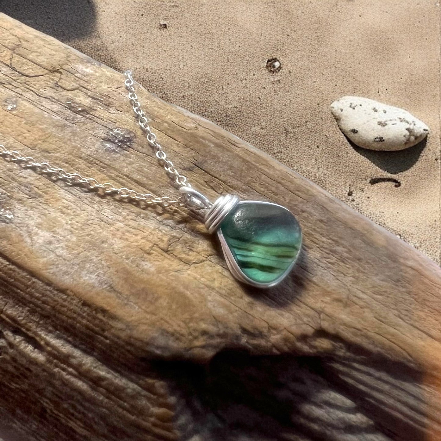 Mixed Green Seaham Sea Glass Multi Pendant