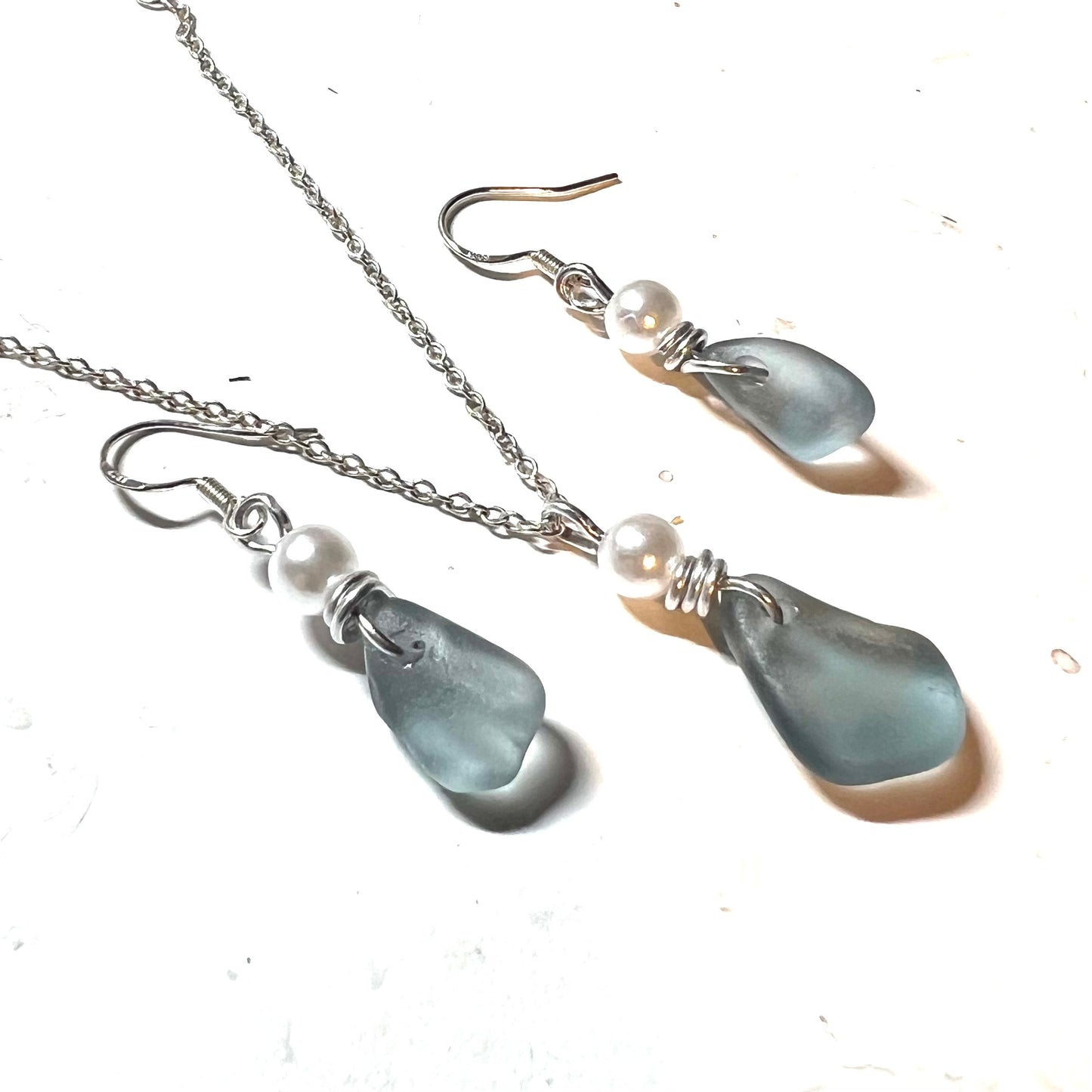 Dusky Grey Seaham Sea Glass Jewellery Set