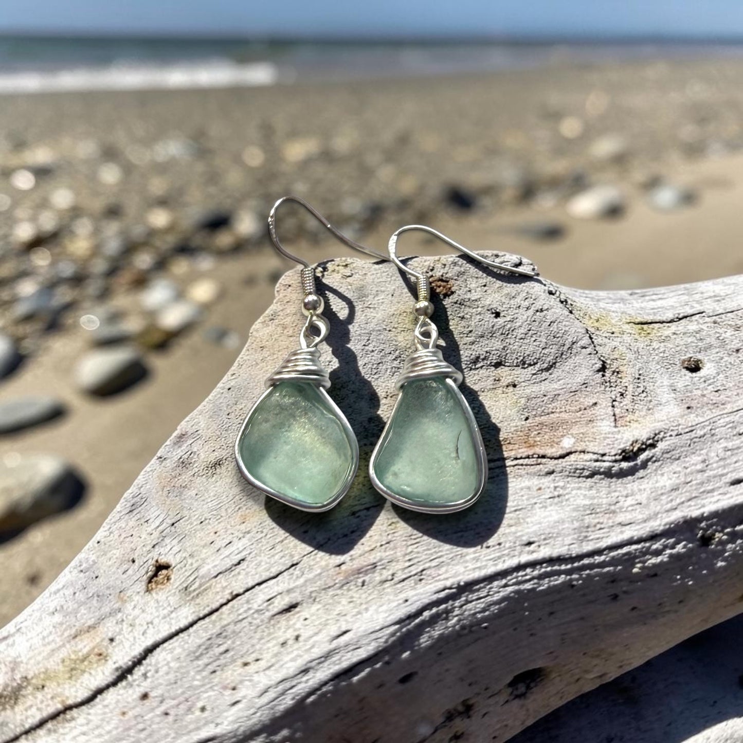 Pale Aqua Green Seaham Sea Glass Earrings