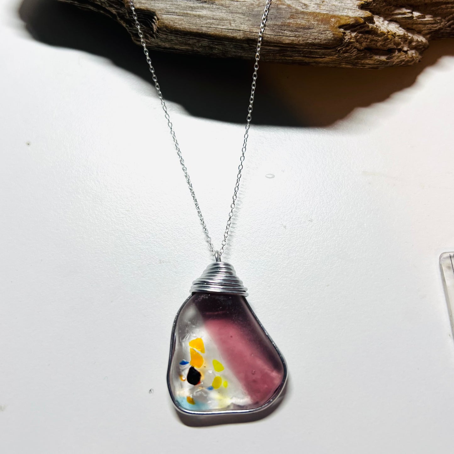 Very Large Italian Iberian Sea Multi Sea Glass Pendant