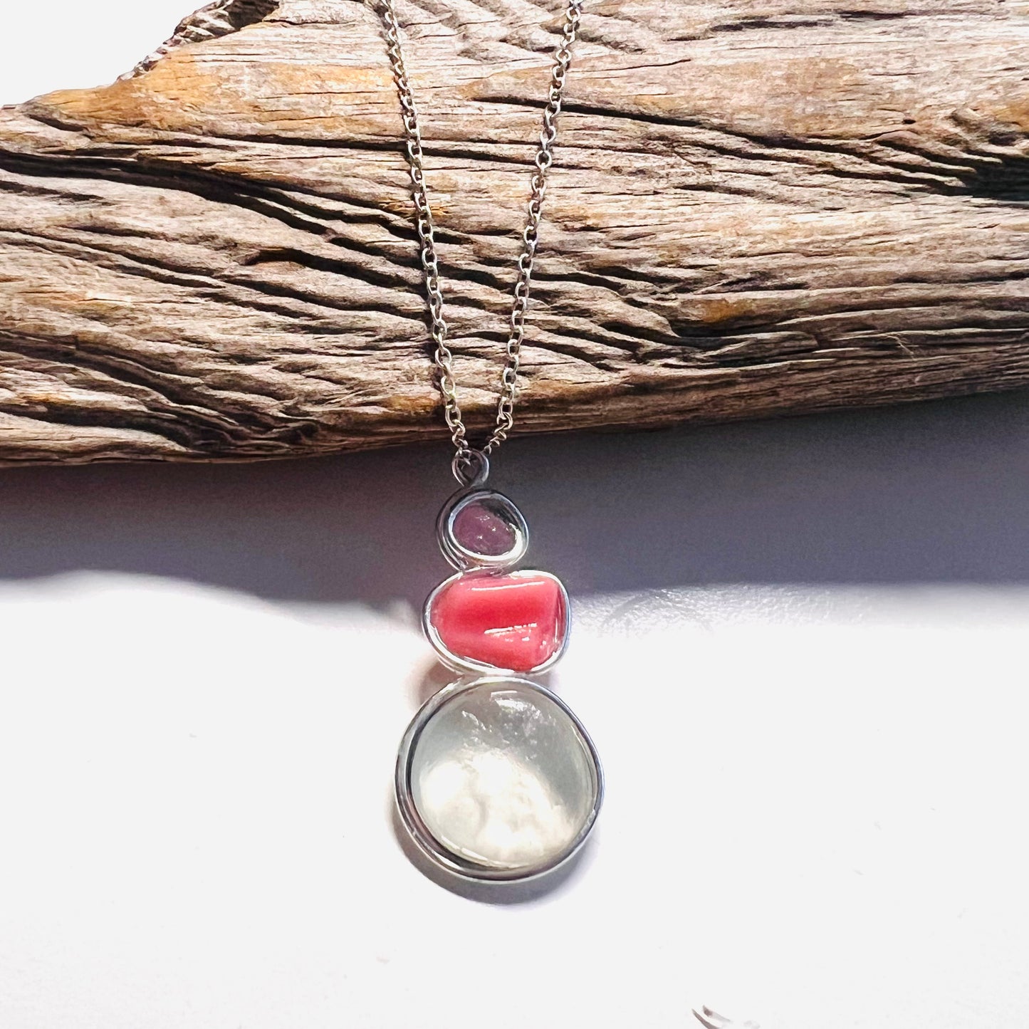 Rare Pink Three Piece Seaham Sea Glass Pendant