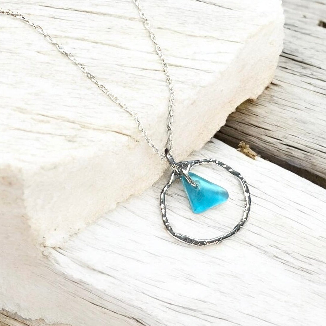 Seaham Sea Glass Bright Aqua Shade Frame Pendant