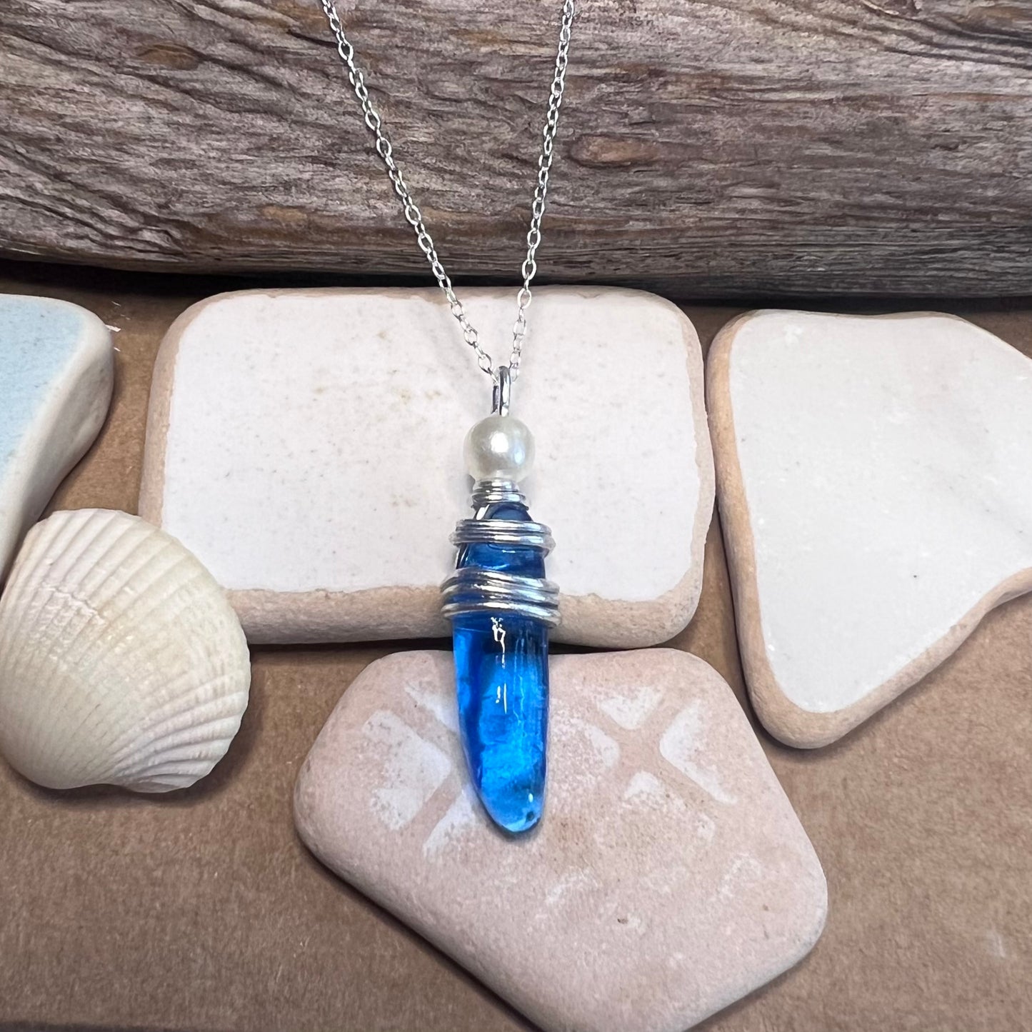 Mid Blue Seaham Sea Glass Pendant