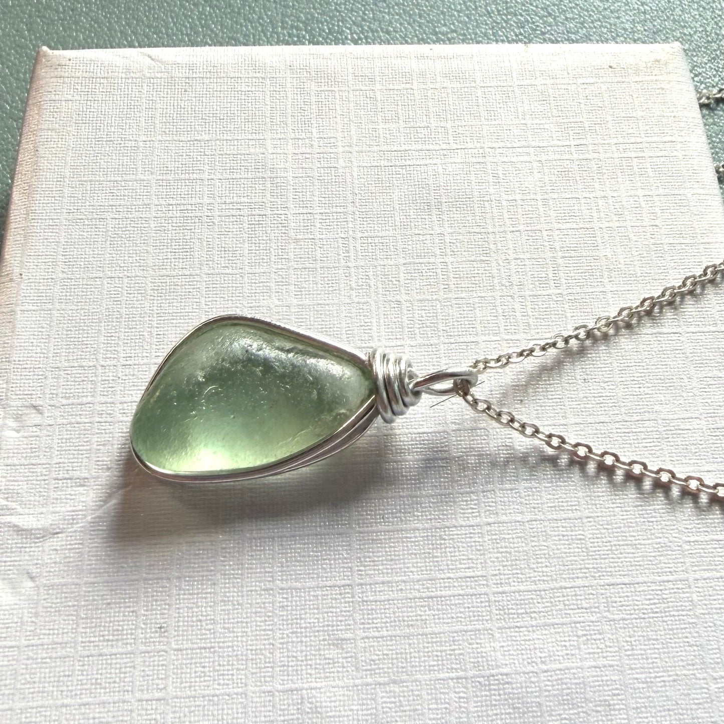 Pale Aqua Green Seaham Sea Glass Pendant
