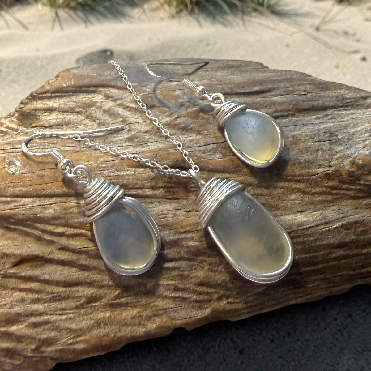 Rare Opalescent Seaham Sea Glass Jewellery Set