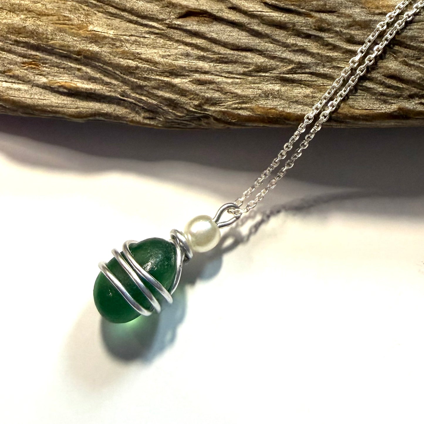 Dark Green Seaham Sea Glass Pendant