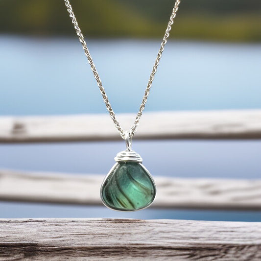 Mixed Green Seaham Sea Glass Multi Pendant