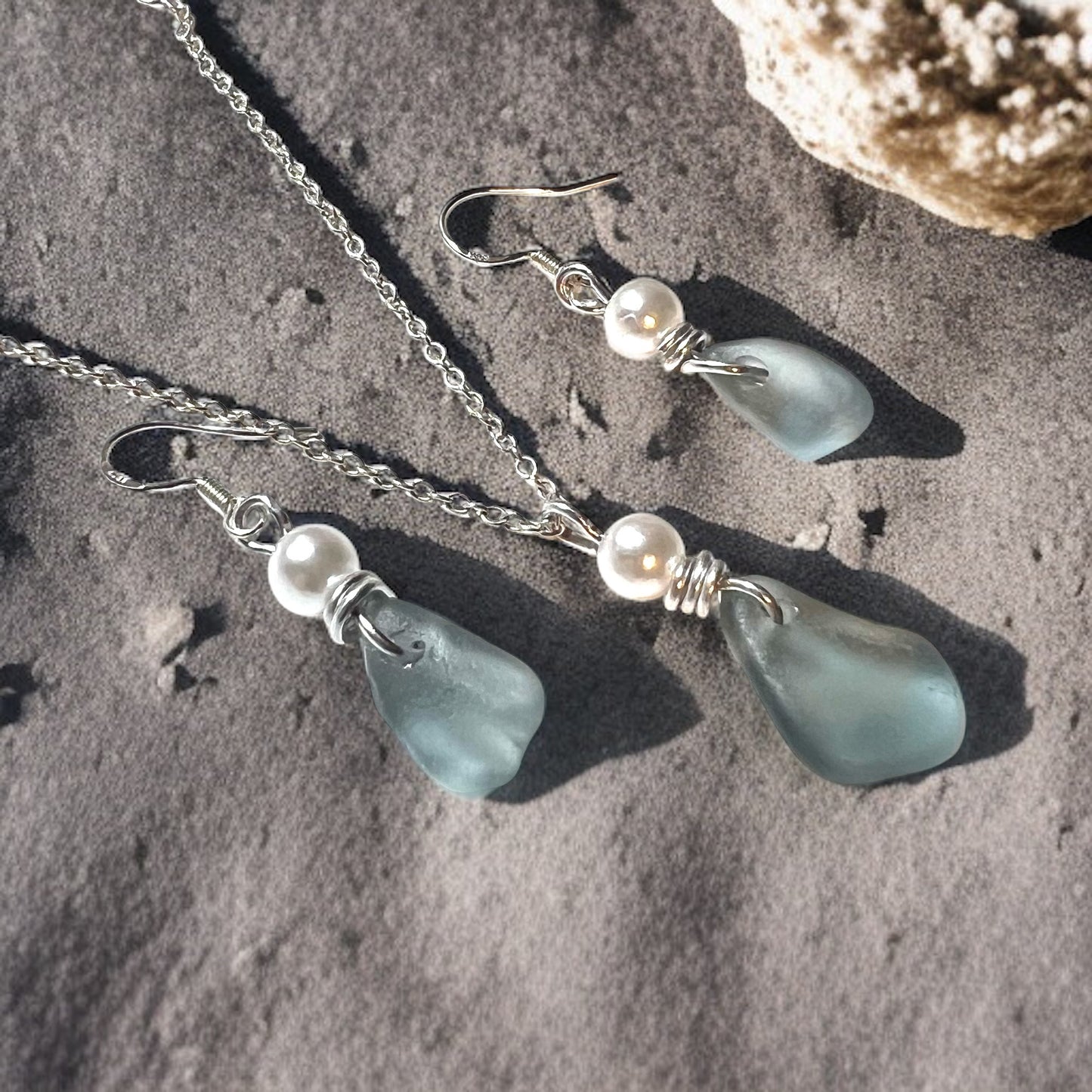 Dusky Grey Seaham Sea Glass Jewellery Set