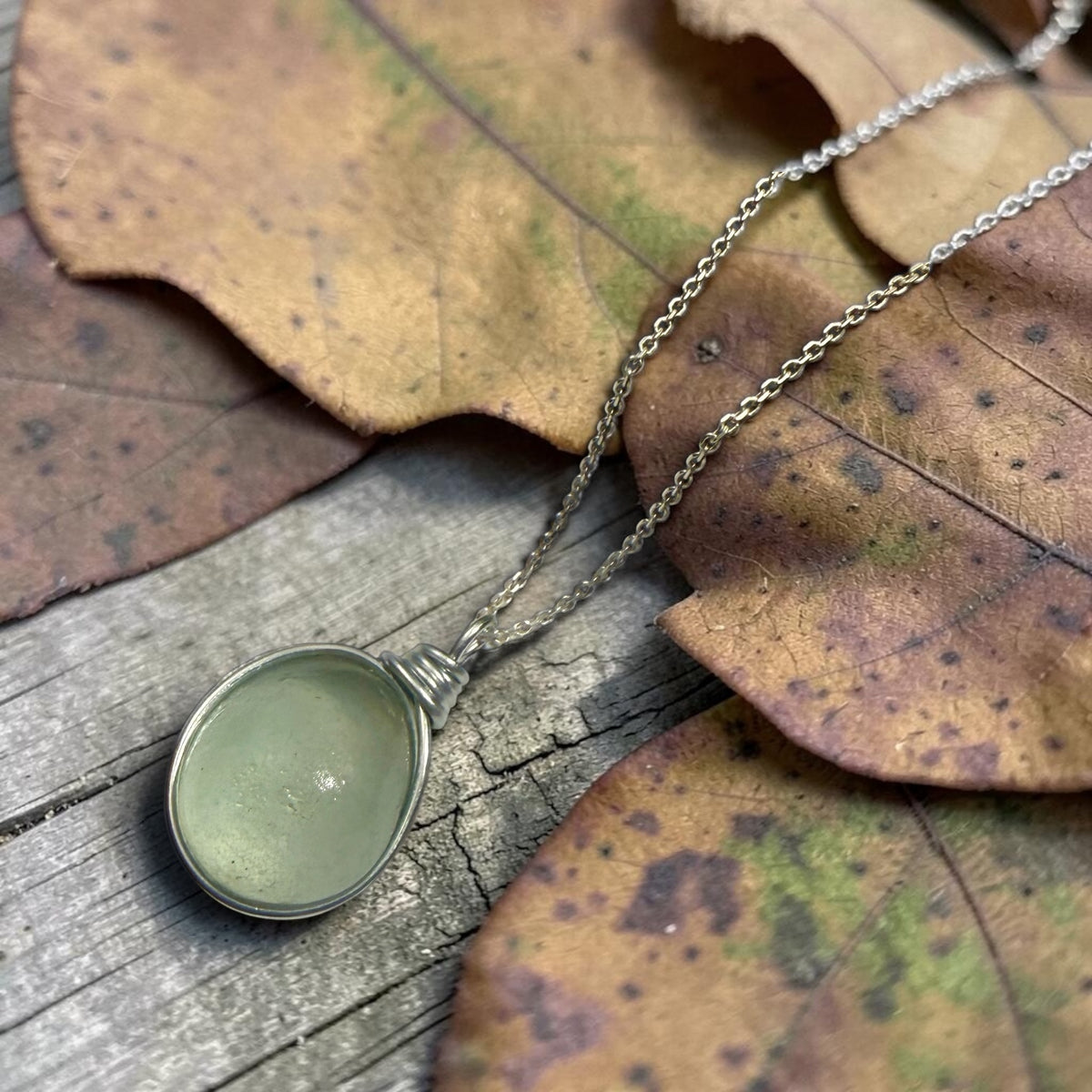 Pale Green Seaham Sea Glass Pendant