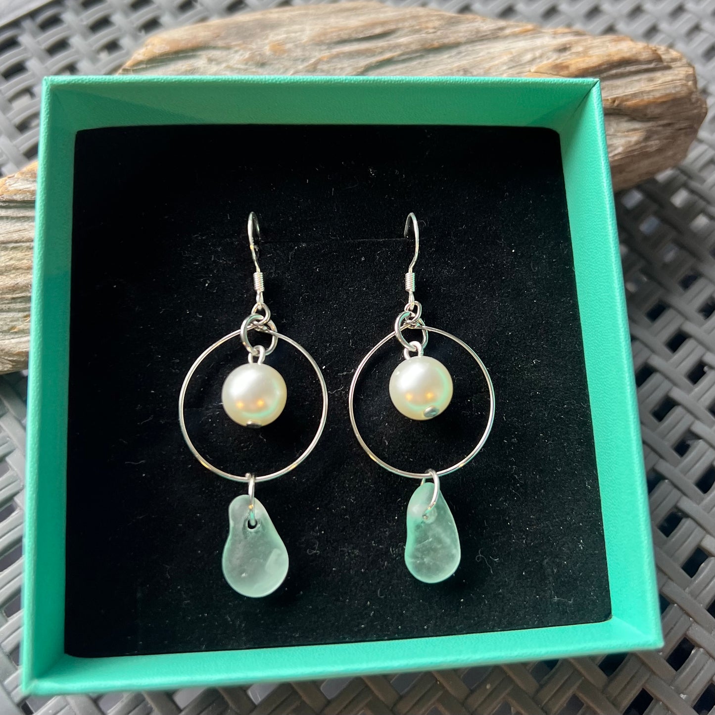 Statement Seaham Sea Glass and Glass Pearl Earrings