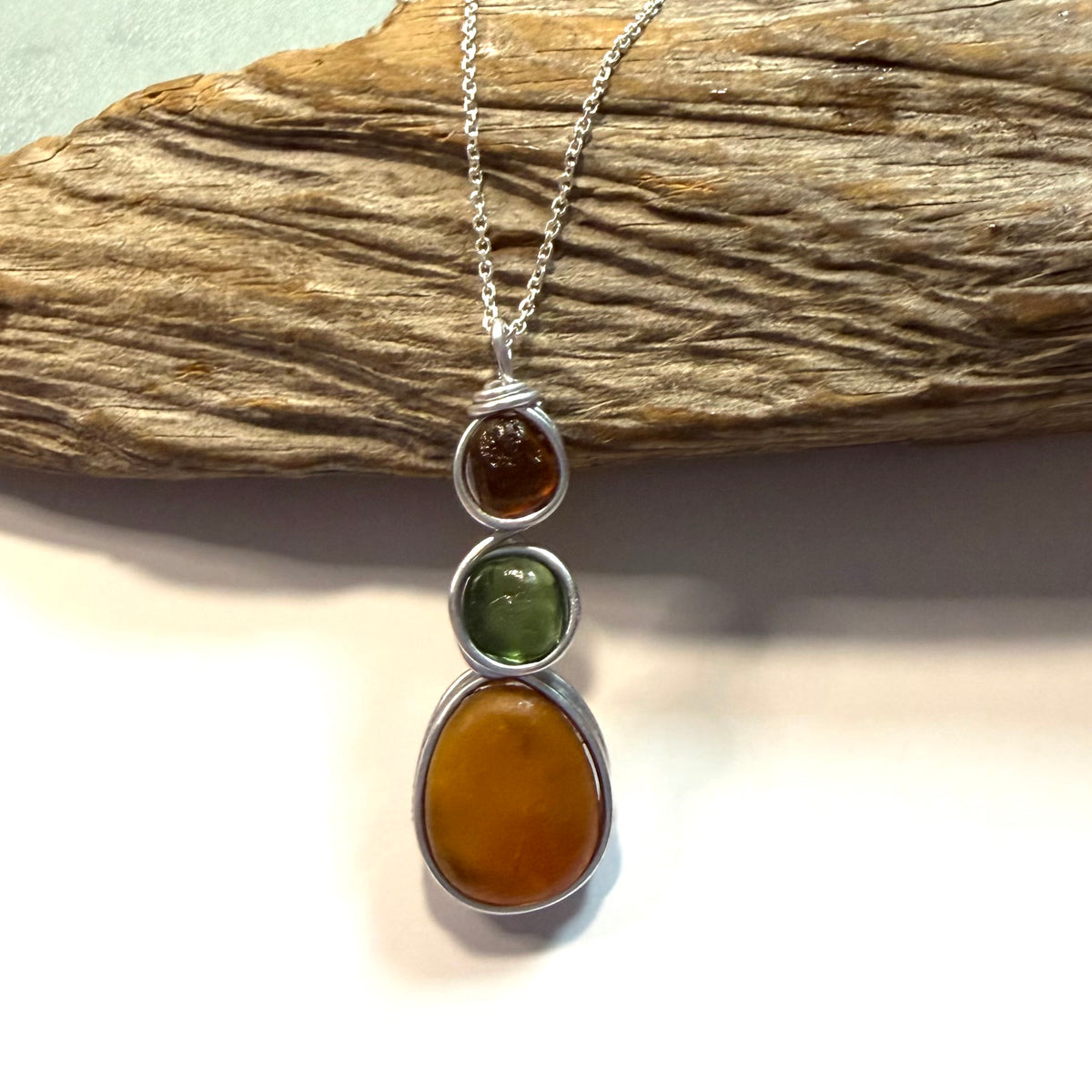 Autumn Shades Sea Glass  Pendant