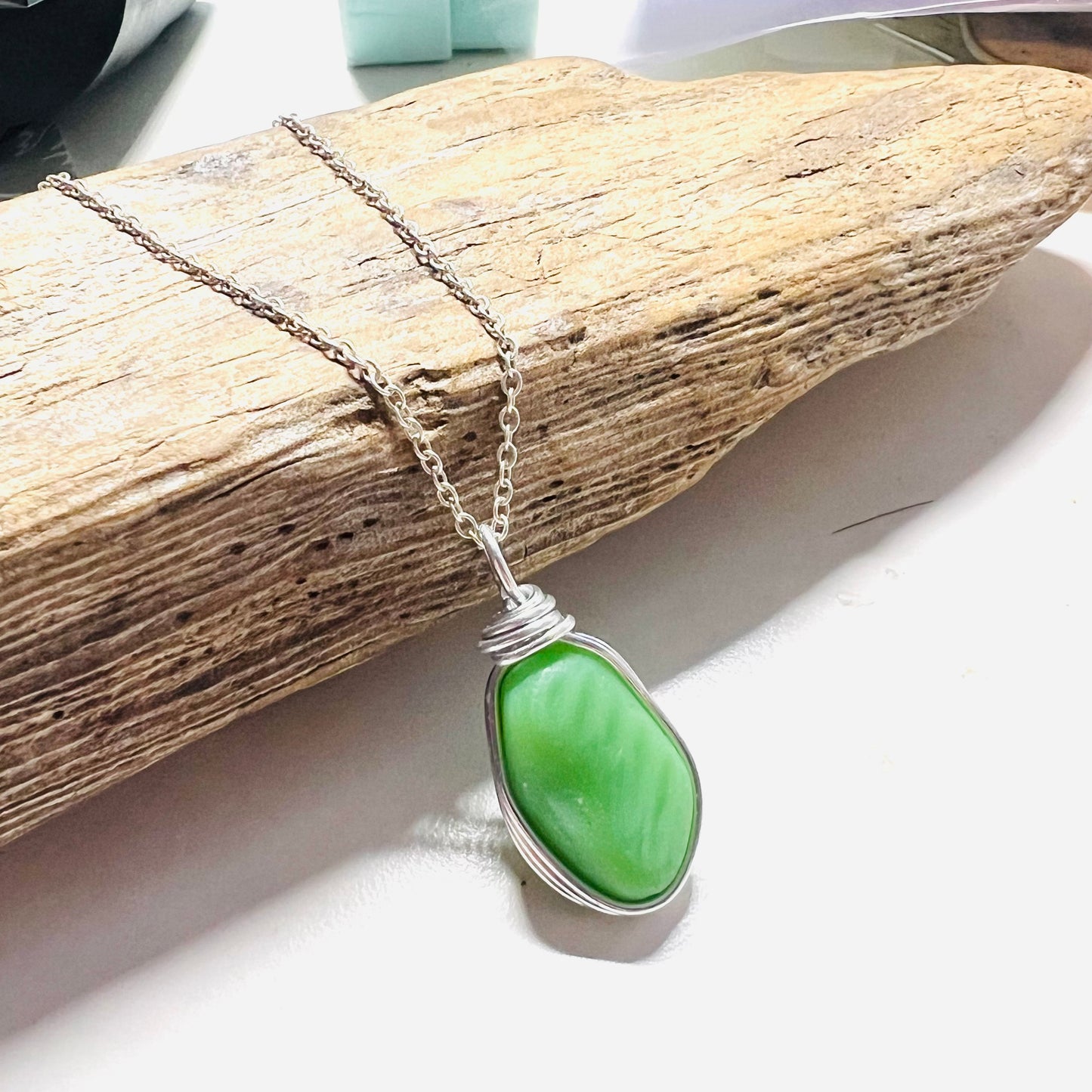 Chunky Rare Green UV Reactive Seaham Sea Glass Pendant