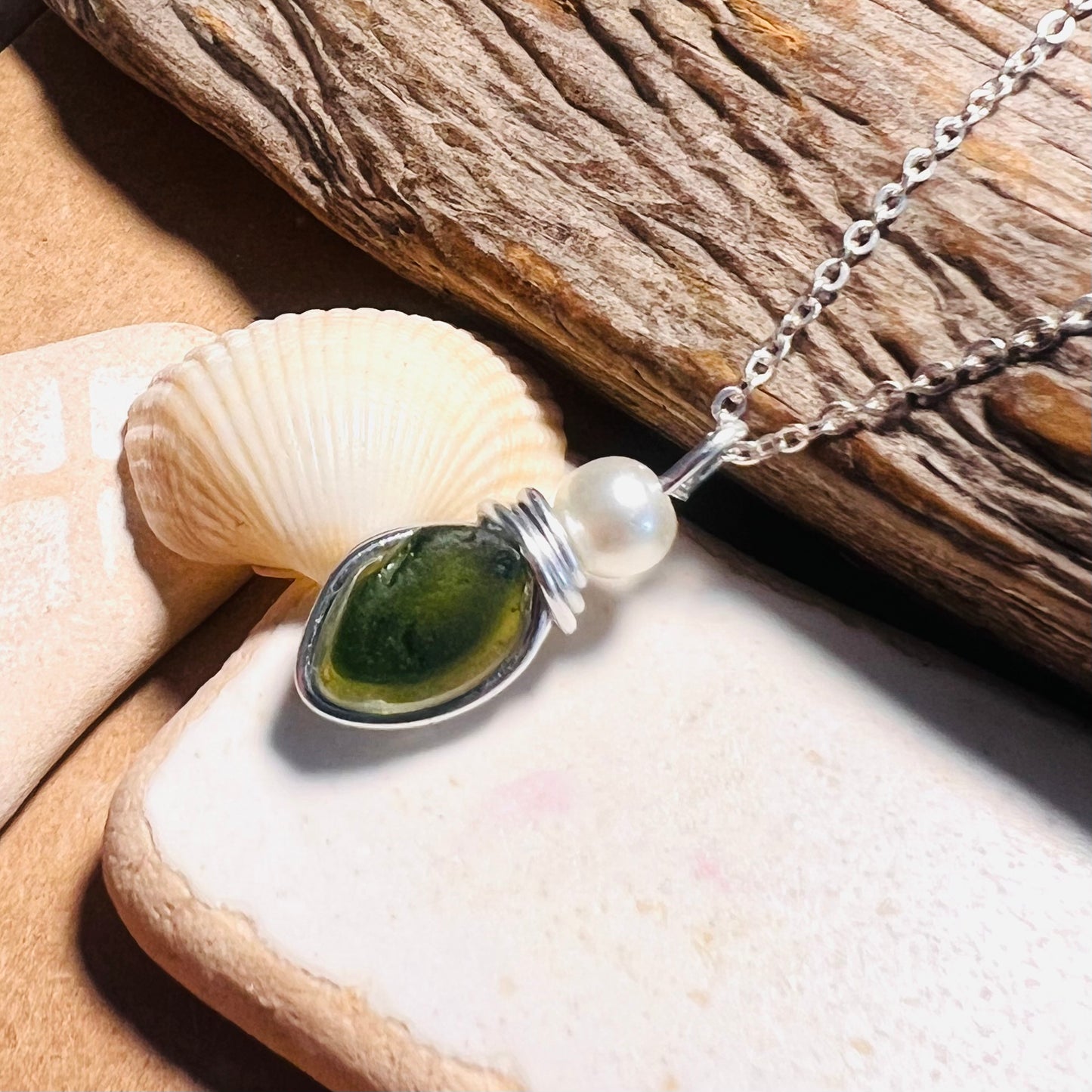 Green Seaham Sea Glass Multi Pendant